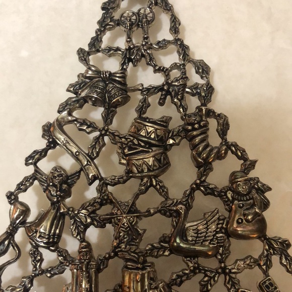 Vintage Silver Plate Christmas Tree Candle Holder Ornaments/Presents 10”x6.5” - Picture 9 of 10